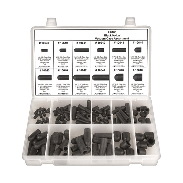 Black Rubber Vacuum Cap Assortment, 115pc