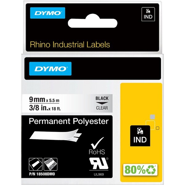 Rhinoâ¢ Label Cartridge, Black/Clear, 18 ft. L