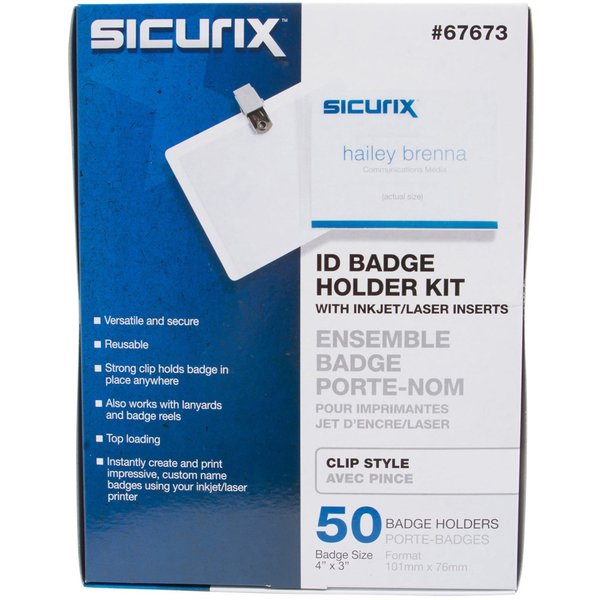 ID Badge Holder Kit, Color Clear, PK50