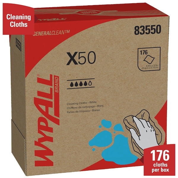Dry Wipe, X50, Light Absorbency, Pop Up Box, Hydroknit, 8 1/4 in x 16 3/4 in, 176 Sheets, 10 Pack