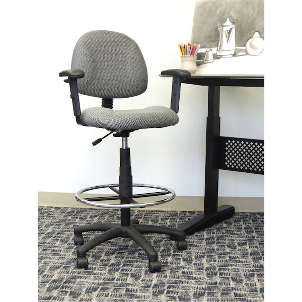 Drafting Stool (B315-Gy) W/Footring And Adjustable Arms