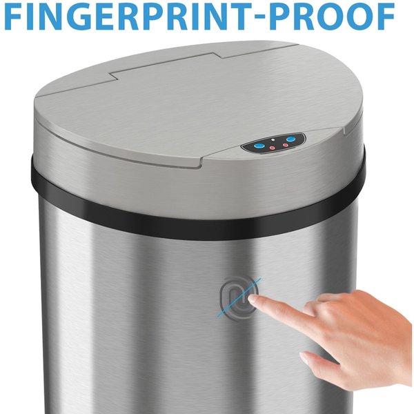 13 gal Semicircular Trash Can, Silver, Stainless Steel