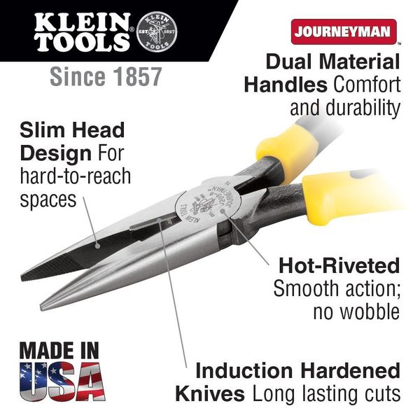 7 5/16 in J203 Needle Nose Plier, Side Cutter Plastic Dipped Handle
