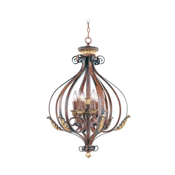 Villa Verona 6 Light Verona Bronze with Aged Gold Leaf Accents Foyer