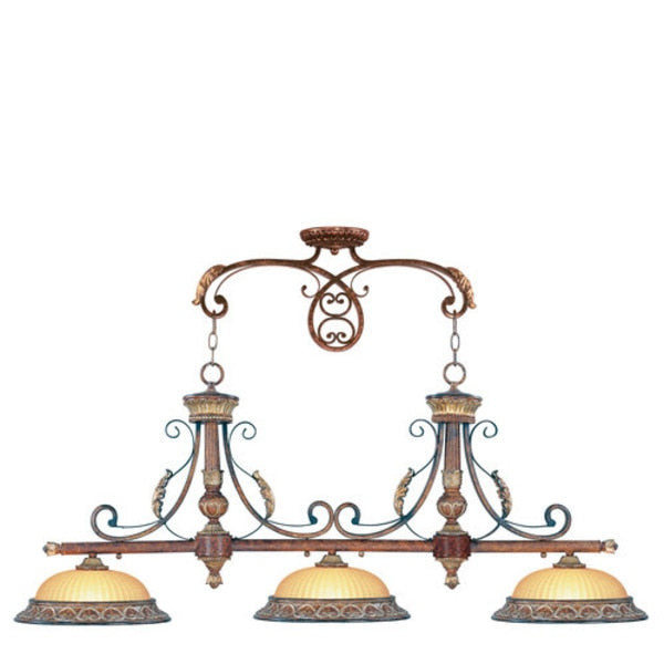 Villa Verona 3 Light Verona Bronze with Aged Gold Leaf Accents Island