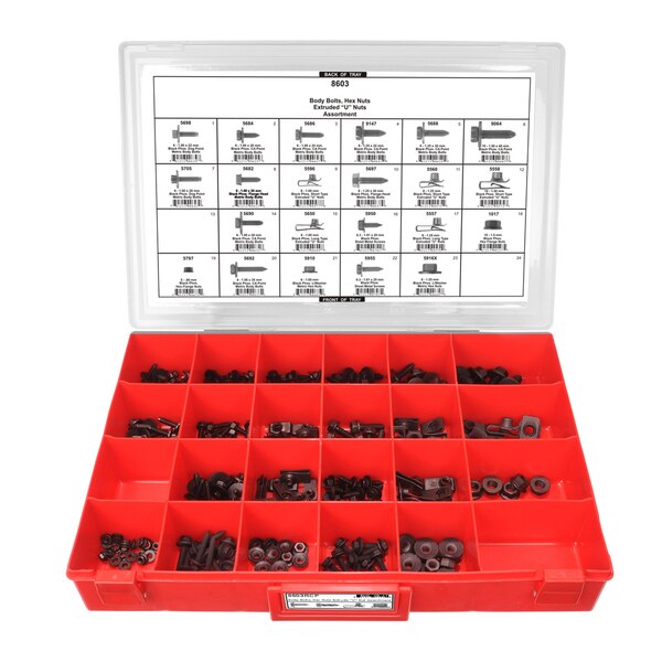 Body Bolt Fastener Assrtmnt 24 Hole Red Tray W/Clr Lid