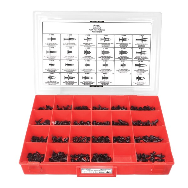 Blk Nyln Push Ret Assort 24 Hole Red Tray W/Clr Lid