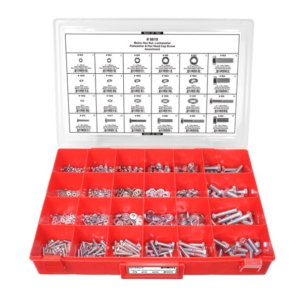 Grade 8.8 Nut/Bolt Assort 24 Hole Red Tray W/Clr Lid