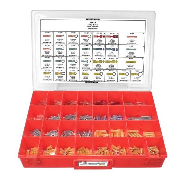 Crimp WireTerminal Assort Adj Red Tray W/Clr Lid