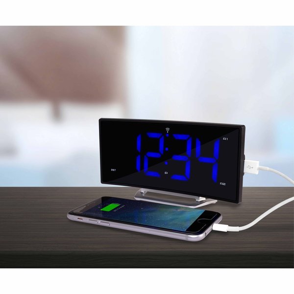 Atomic Curved LED Alarm clock w USB Port