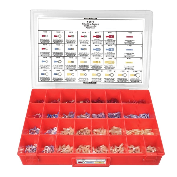 Nyln Wire Terminal Assrtmnt Adj Red Tray W/Clr Lid