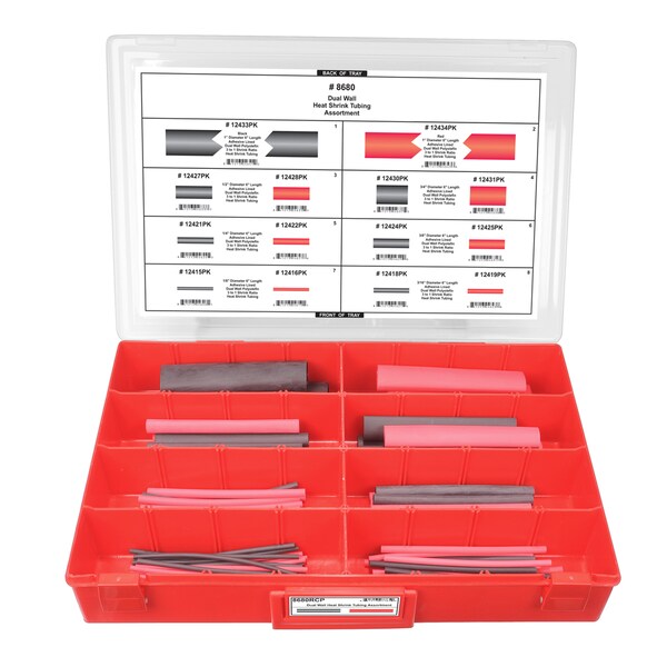 Heat Shrink Tubing Assrtmnt Adj Red Tray W/Clr Lid