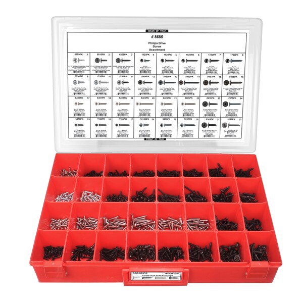 Phllp Screw Assrtmnt Adj Red Tray W/Clr Lid
