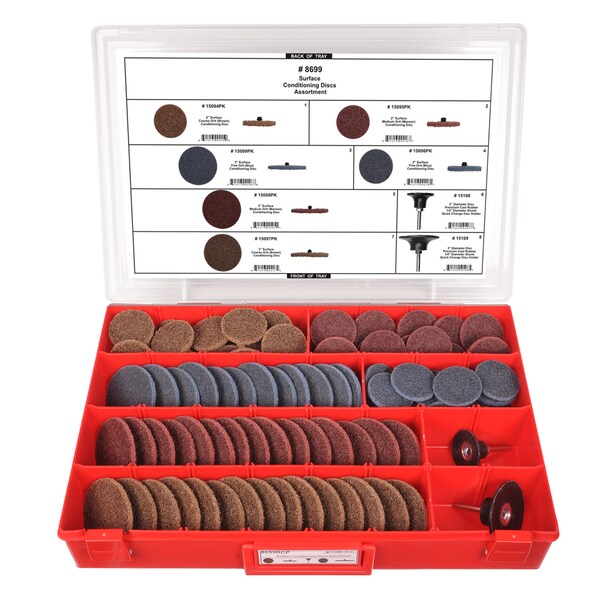 Surface Cond. Discs Assrtmnt Adj Red Tray W/Clr Lid