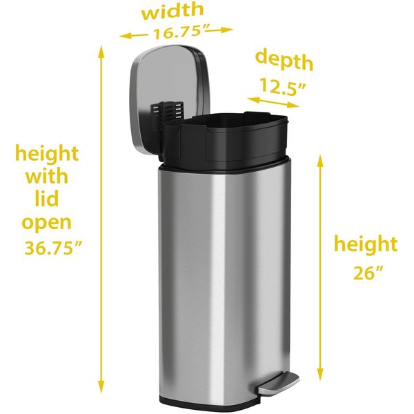 13 gal Trash Can, Silver, Stainless Steel
