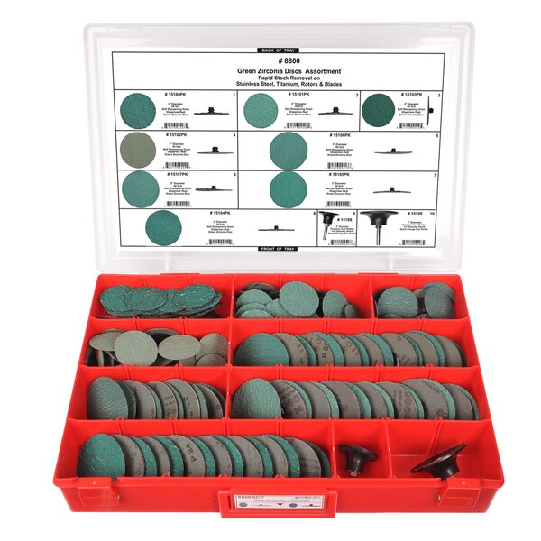 Grn Zirconia Discs Assort Adj Red Tray W/Clr Lid