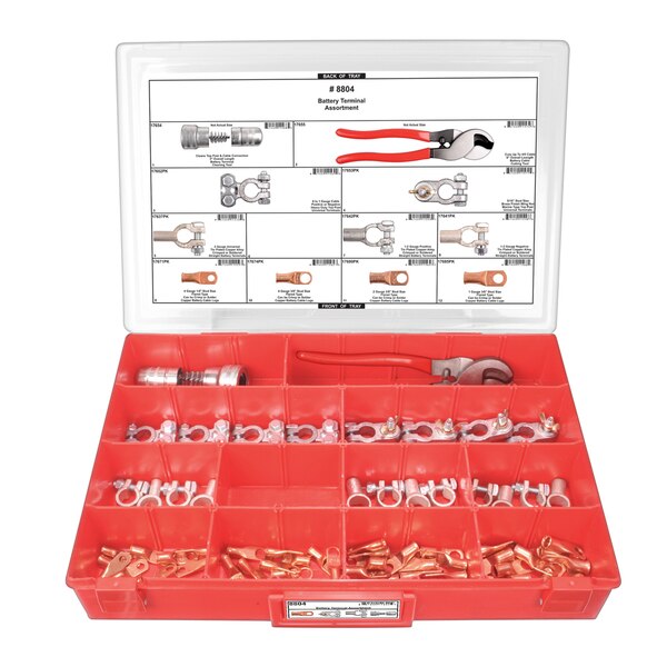 Battery Terminal Assrtmnt Adj Red Tray W/Clr Lid