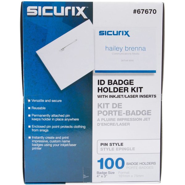 ID Badge Holder Kit, Color Clear, PK100