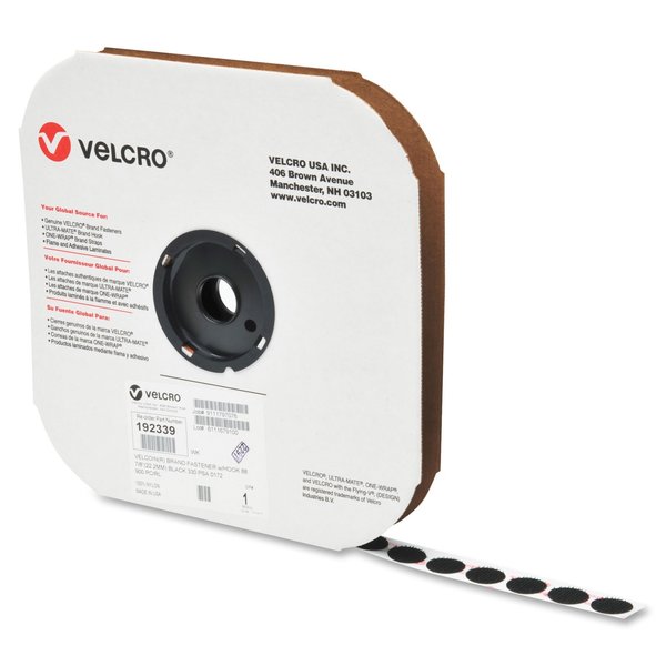 Reclosable Fastener, Disc, Acrylic Adhesive, 3/4 in, Black, 1028 PK
