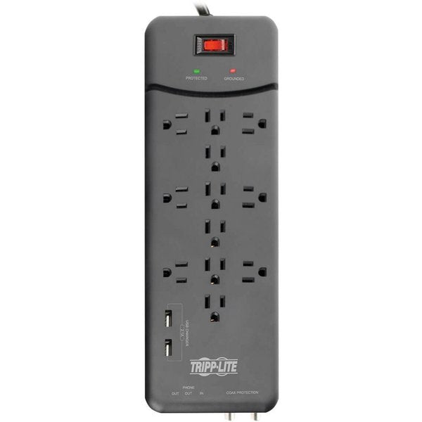 Surge Protector Power Strip 12 Outlet 2 USB Ports Tel/Modem/Coax