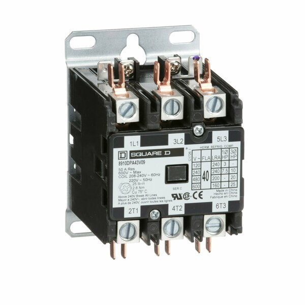 208/240VAC Non-Reversing Definite Purpose Contactor 3P 40A