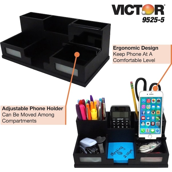 Desktop Organizer, Black, Wood, 5-1/2 in. H