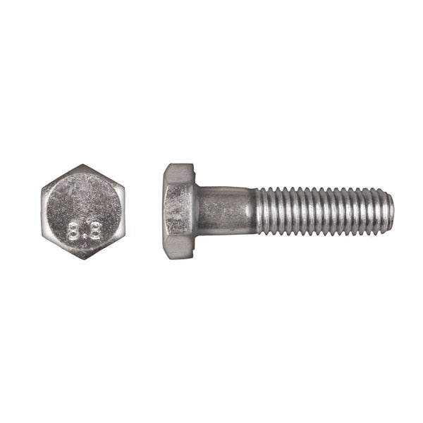 Class 8.8, M10-1.50 Hex Head Cap Screw, Bright Zinc Plated Steel, 40 mm L