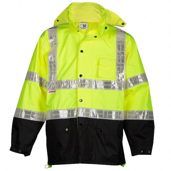 2-Piece Rainsuit with Hood, Jacket/Pant, Storm Stopper Pro, Class 3, Hi-Vis Lime, Size L/XL