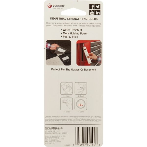 Reclosable Fastener, Rubber Adhesive, 4 in, 2 in Wd, Black