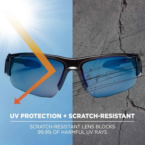 Safety Glasses, Traditional Blue Polycarbonate Lens, Scratch-Resistant