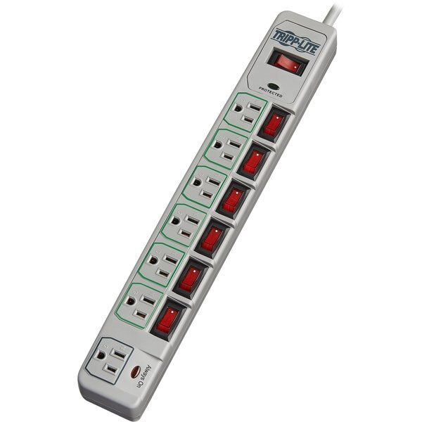 Surge Protector Strip, 7 Outlet, Gray