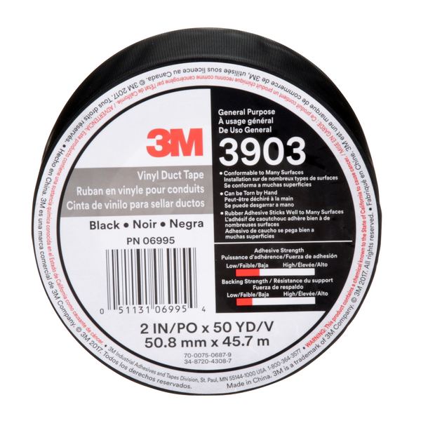 Duct Tape, 2 x 50 yd, 6.5 mil, Black, Vinyl