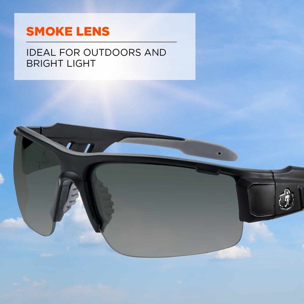 Safety Glasses, Traditional Smoke PC Decenter Lens, Scratch-Resistant
