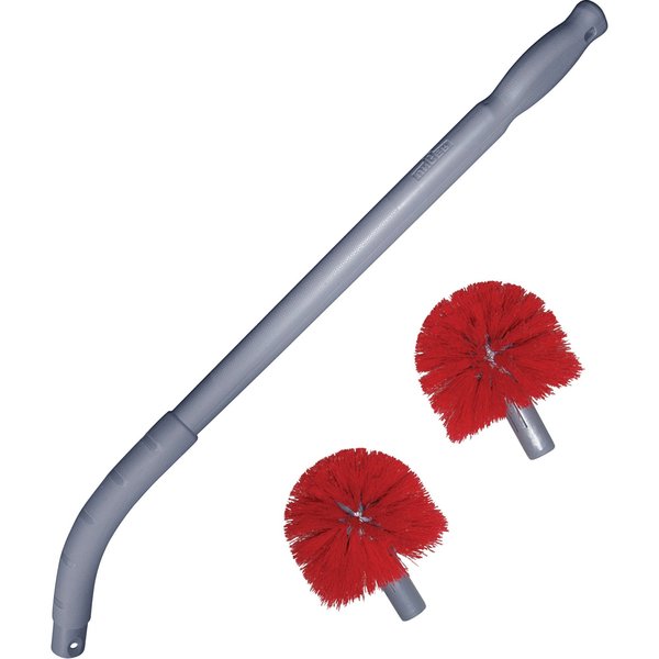 9.1 in W Toilet Brush, 22 1/2 in L Handle, 3 1/2 in L Brush, Red, Plastic, 26 in L Overall