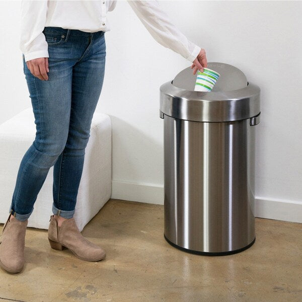17 gal Round Round Swing Top Trash Can, Stainless Ste, Silver, Stainless Steel