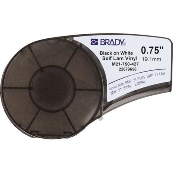 Continuous Label Roll Cartridge: 3/4 in x 14 ft, Vinyl, Black on White, 1 Label Included