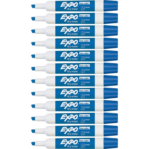Dry Erase Marker, Chisel Tip, Blue PK12 Low Odor