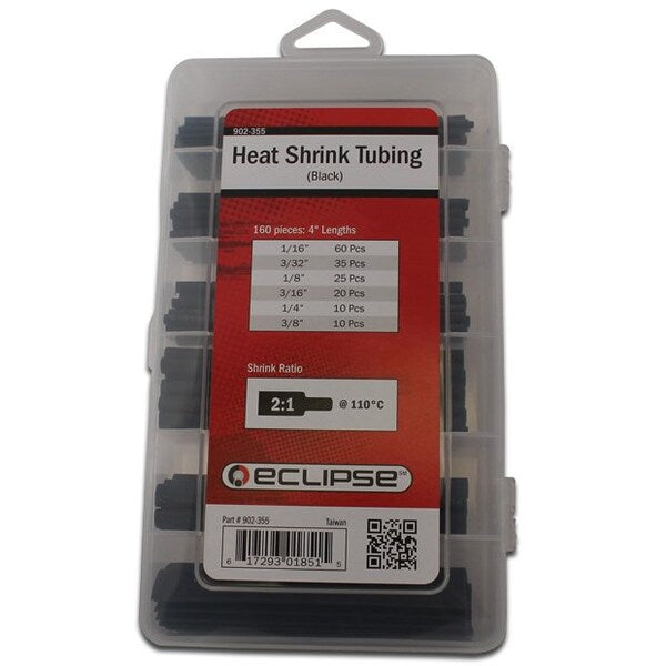 Heat Shrink Tubing, Black, Precut, 160 pc