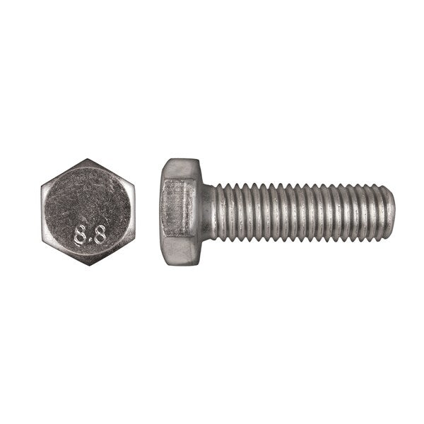 Class 8.8, M12-1.75 Hex Head Cap Screw, Zinc Plated Steel, 40 mm L
