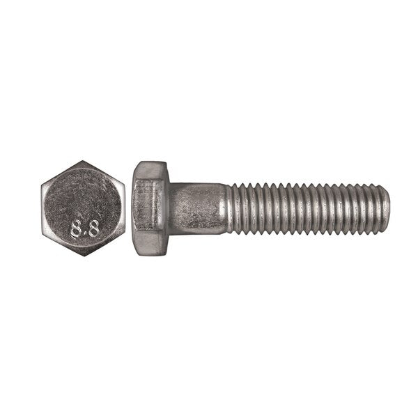 Class 8.8, M12-1.75 Hex Head Cap Screw, Bright Zinc Plated Steel, 50 mm L