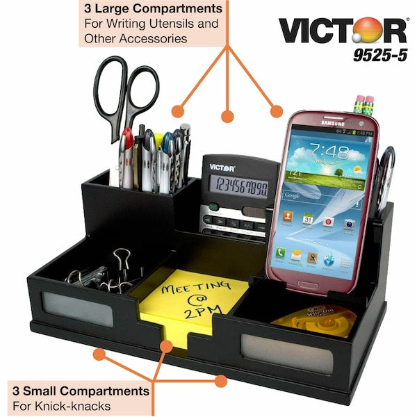 Desktop Organizer, Black, Wood, 5-1/2 in. H