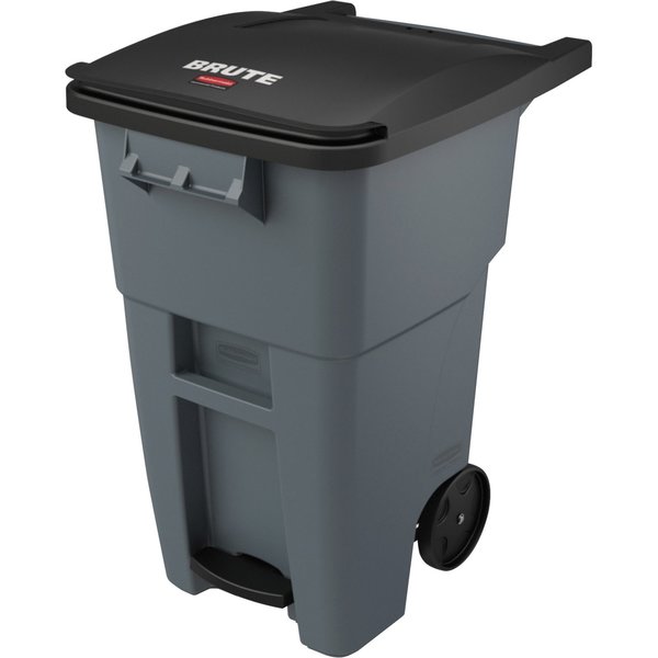 50 gal Rectangular Trash Can, Gray, 24 in Dia, Step-On, HDPE