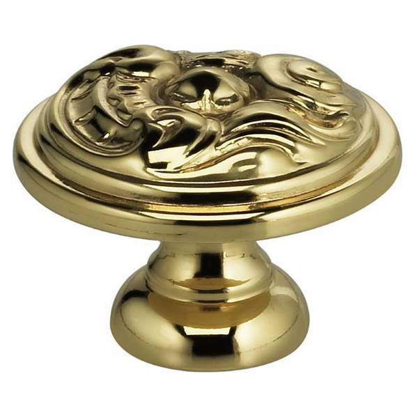 Ornate Cabinet Knob Bright Brass 1-3/16