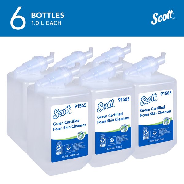 Green Certified Foam Hand Soap, 1.0 L Refills for Compatible Scott Manual Dispensers (6 Bottles)