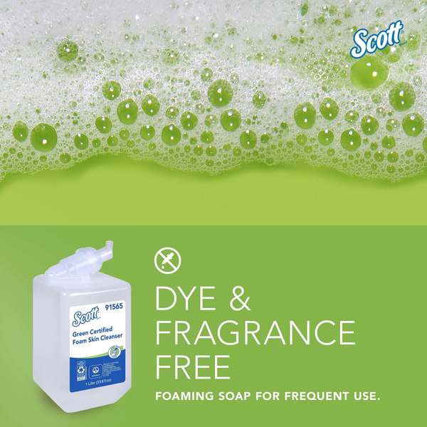 Green Certified Foam Hand Soap, 1.0 L Refills for Compatible Scott Manual Dispensers (6 Bottles)