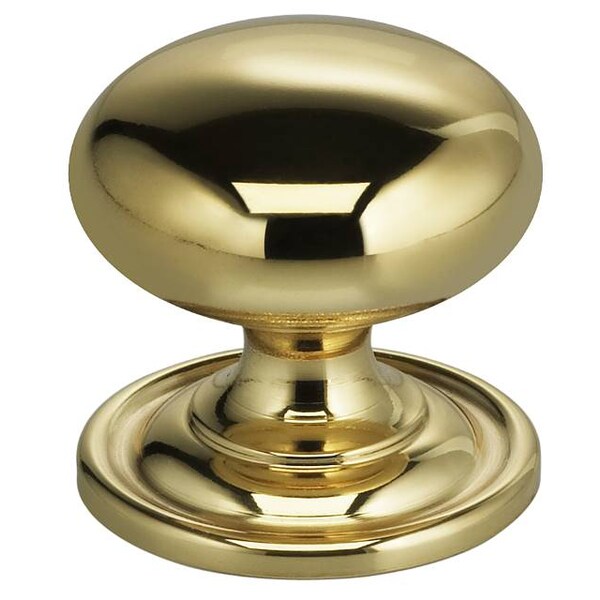 Round Cabinet Knob with Backplate Bright Brass 1-3/16