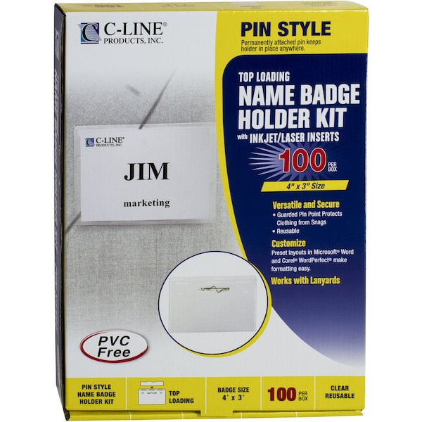 Name Badges, Pin Style, Insert, 4x3