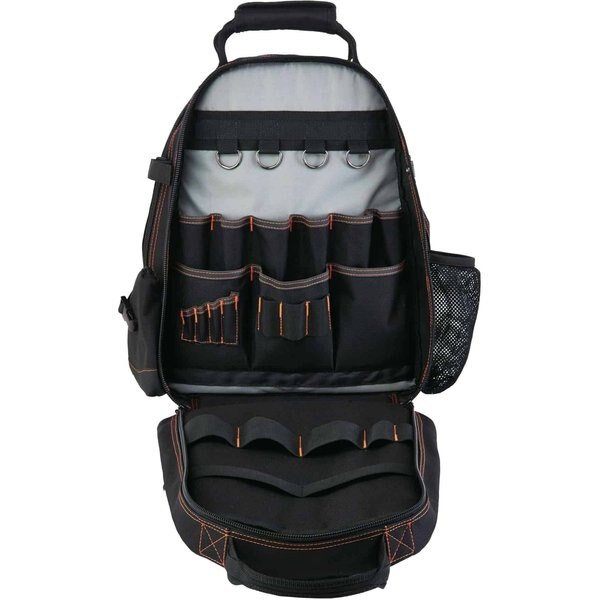 Tool Backpack Dual Compartment, Gray, 1200D Ballistic Polyester, 4 Molded ABS Plastic (Bases), Black