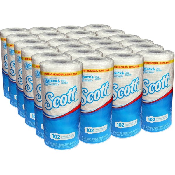 Scott Essential Perforated Roll Paper Towels, 1, 102, 51 ft, White, 24 PK