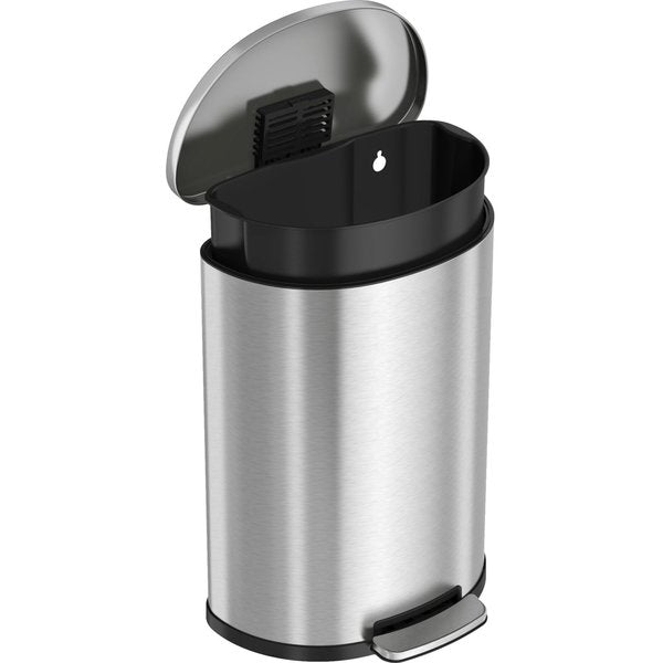 13 gal Round Trash Can, Silver, Stainless Steel